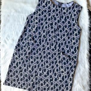 Ciara Sun Woo Dress Shift Mod 60s Midi Pockets Stretch Black Geometric Large